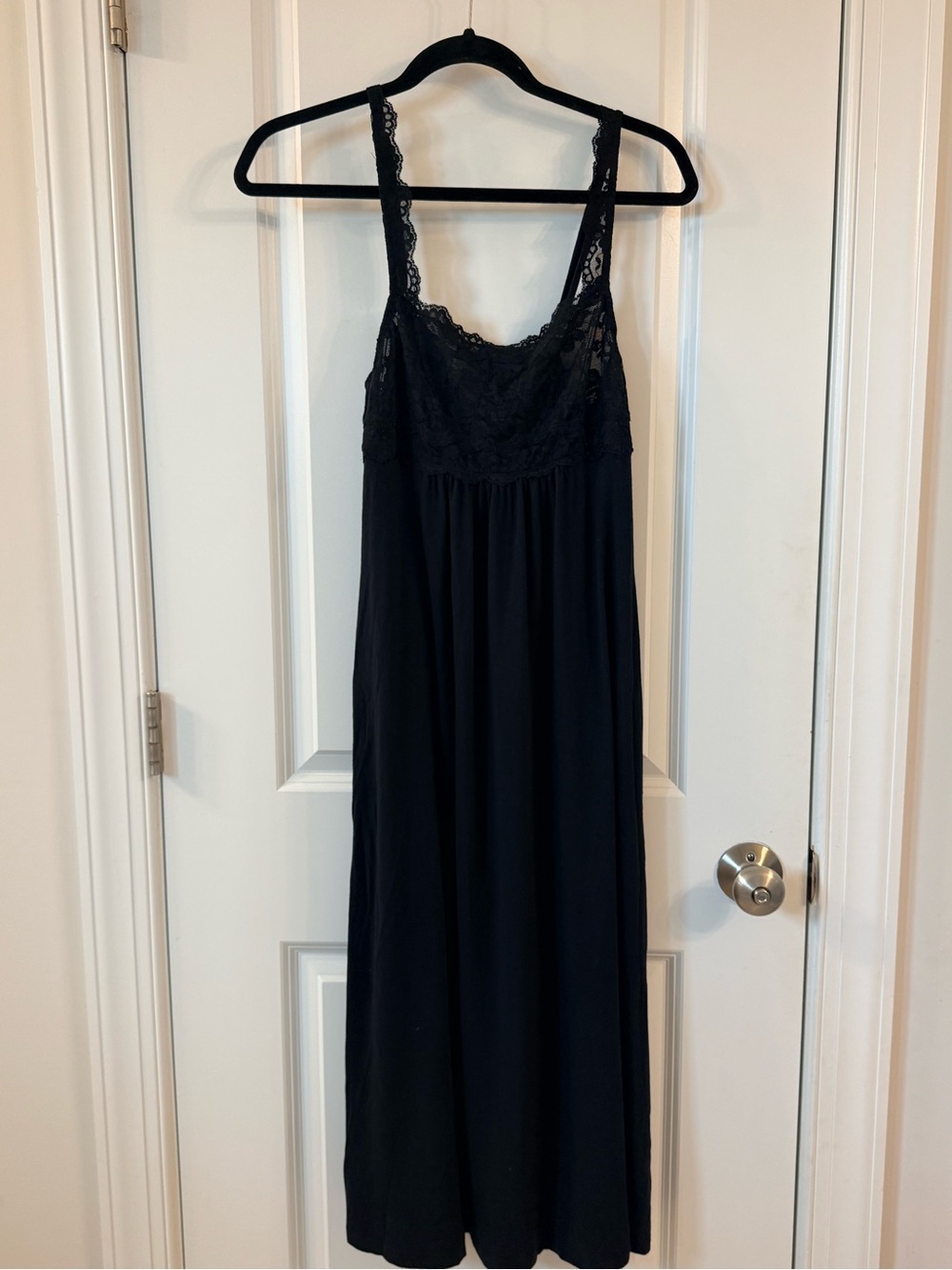 Oscar de la Renta Black Lace Cotton Maxi Nightgown - Pink Label (M)
